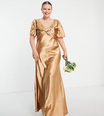 Little Mistress Plus Bridesmaid tea dress in golden caramel