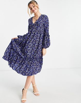 In The Style Jac Jossa midi smock dress in navy floral-Multi