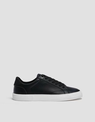Pull & Bear lace up sneakers in black with white sole