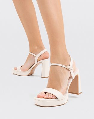Stradivarius platform heeled sandals in cream-White