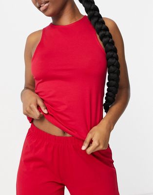 ASOS DESIGN mix and match racer front jersey pajama top in red
