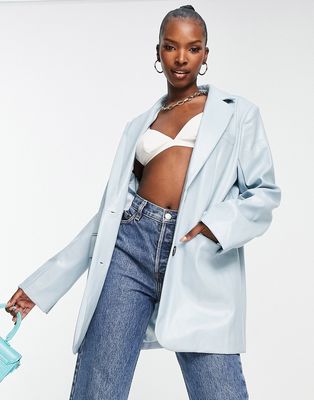 Aria Cove leather look oversized dad blazer in baby blue - part of a set
