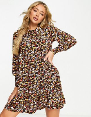 QED London soft touch collared mini dress in floral print-Multi