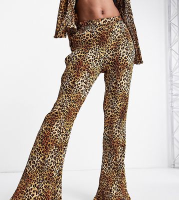 Daisy Street relaxed wide leg pants in leopard plisse - part of a set-Multi