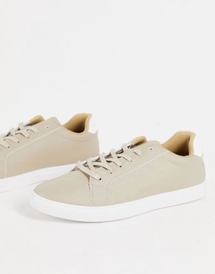 Brave Soul lace-up sneakers with contrast back panel in stone-Neutral