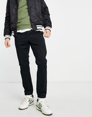 Only & Sons slim fit chinos with cuff and drawstring waist in black