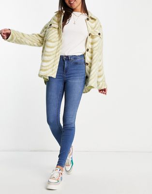 Noisy May Callie high waist skinny jeans in light blue wash