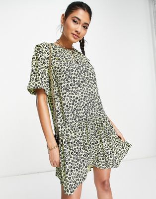 Whistles short sleeve mini dress with ruffle hem in ditsy floral-Yellow