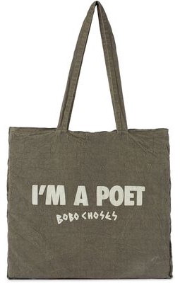 Bobo Choses Kids Grey 'I'm A Poet' Logo Tote