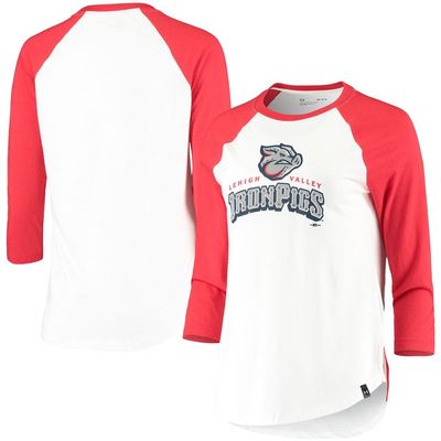 Women's Under Armour Red/White Lehigh Valley IronPigs Three-Quarter Sleeve Baseball T-Shirt