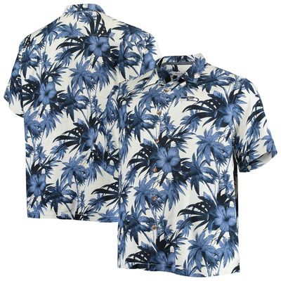 Men's Tommy Bahama Navy Seattle Seahawks Big & Tall Sport Harbor Island Hibiscus Silk Button-Up Shirt
