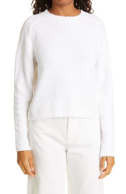 Vince Pebbled Stretch Organic Cotton Crewneck Sweater in Optic White