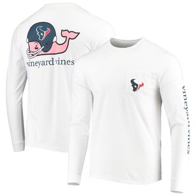 Men's Vineyard Vines White Houston Texans Whale Helmet Long Sleeve T-Shirt