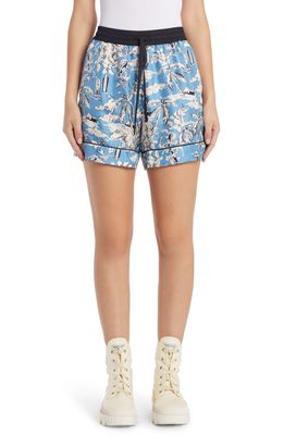 Moncler Surf Print Silk Twill Shorts in 706 Blue White