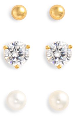 NORDSTROM 3-Pack Stud Earrings in Clear- White- Gold