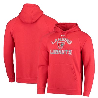Men's Under Armour Red Lansing Lugnuts All Day Raglan Fleece Pullover Hoodie