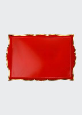Florentine Wooden Accessories Red & Gold Handled Medium Rectangular Tray