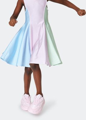 Girl's Tri-Color Gingham Skater Dress, Size 4-6X