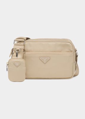 Zip Nylon & Calf Leather Shoulder Bag