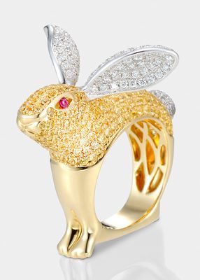18k Two-Tone Gold Diamond & Sapphire Bunny Ring