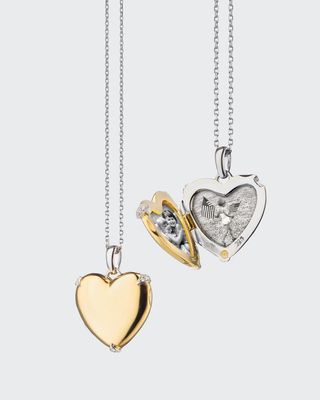 18K Yellow Gold & Sterling Silver Heart Locket Necklace w/ Diamond Accents