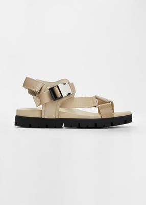 Men's Sporty Leather & Nylon Tape Strap Sandals