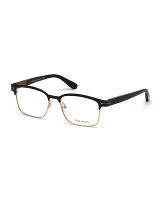 Shiny Metal Square Eyeglasses, Rose Gold/Black