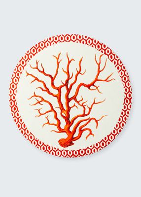 Vulcano Ikat Round Placemat, Coral and Ivory