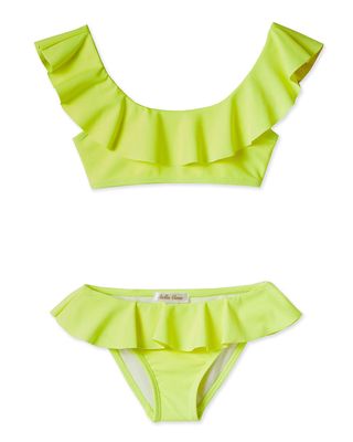 Girls' Neon Draped Bikini Two-Piece Swim Set, 2-14