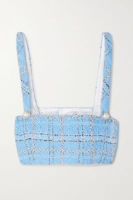 Alessandra Rich - Embellished Checked Metallic Bouclé-tweed Bralette - Blue