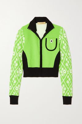 Cormio - Elisa Cropped Intarsia Cotton-blend Terry Track Jacket - Green