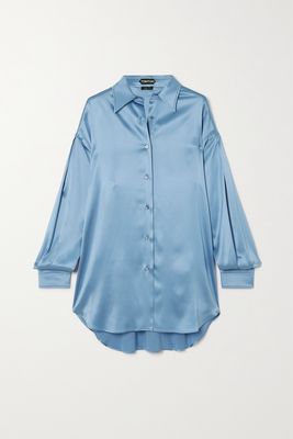 TOM FORD - Oversized Silk And Lyocell-blend Satin Shirt - Blue