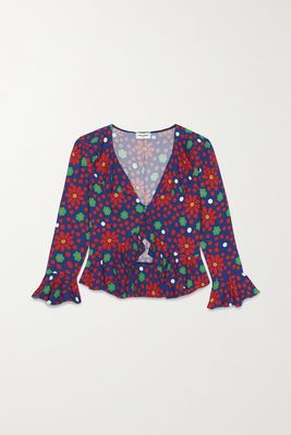 SAINT LAURENT - Ruffled Floral-print Crepe Blouse - Red