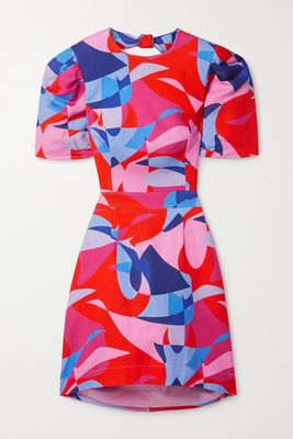 Rebecca Vallance - Iggy Cutout Printed Linen-blend Mini Dress - Red