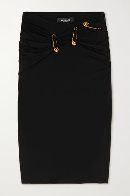 Versace - Embellished Stretch-jersey Midi Skirt - Black