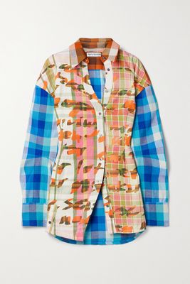 Rave Review - Patchwork Checked Recycled Cotton Shirt - Blue