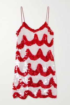 Ashish - Scribble Sequined Georgette Mini Dress - Red