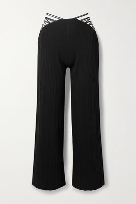 Cult Gaia - Abela Cropped Cutout Ribbed-knit Straight-leg Pants - Black