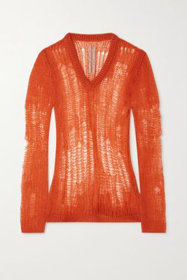 Rick Owens - Distressed Open-knit Sweater - Orange