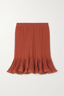 Givenchy - Ruffled Ribbed-knit Mini Skirt - Orange