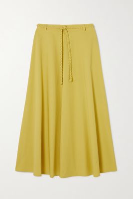 REDValentino - Belted Pleated Cotton-poplin Midi Skirt - Yellow