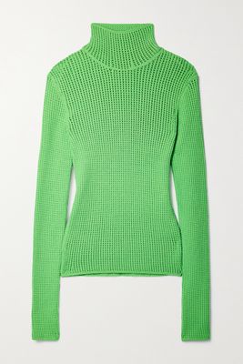 Nanushka - Senna Open-knit Cotton-blend Turtleneck Sweater - Green