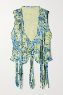 Stella McCartney - Fringed Printed Quilted Silk Vest - Yellow