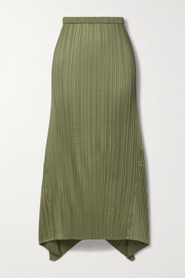 Lafayette148 - Garland Asymmetric Plissé-satin Midi Skirt - Green