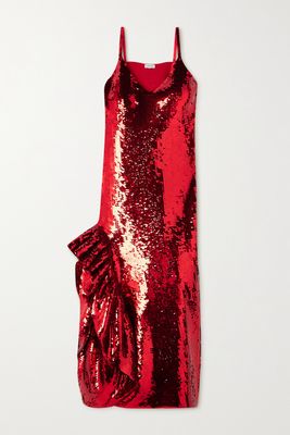 Loewe - Ruffled Sequined Wool Midi Dress - Red