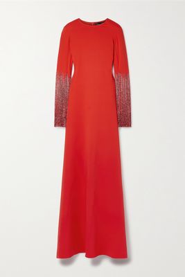 Oscar de la Renta - Fringed Embellished Silk-blend Gown - Red