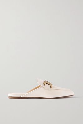 Tod's - Embellished Leather Slippers - Off-white