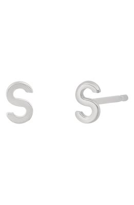 BYCHARI Small Initial Stud Earrings in 14K White Gold-S