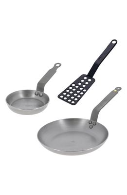 DE BUYER Mineral B Ultimate Egg Pans & Spatula Set in Stainless