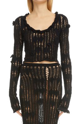 Acne Studios Kseni Ladder & Diamond Stitch Crop Cotton Blend Sweater in Black